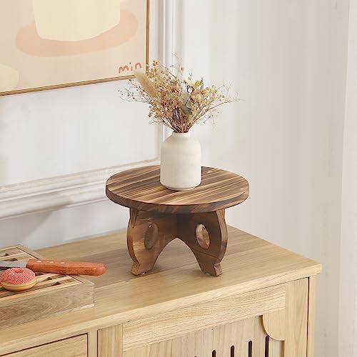 Small Wooden Plant Stand Indoor, 10-Inch Round Pine Wood Plant Riser and Display Pedestal for Tabletop, Countertop and Home Decor, Brown - Image 7