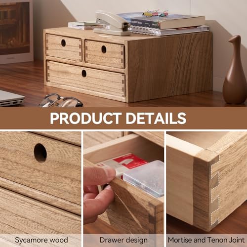 KIRIGEN Wood Desk Organizer with 3 Drawers, Desktop Storage Brown 23-DBR - Image 5