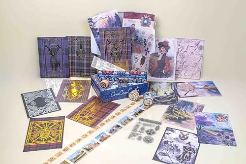 Scotland Box – 9-Piece Scottish Craft Set with Landscapes Transparent Tape, Washi, Clear Stamps, Wooden Stamp, Tartan Stickers, Watercolor Transfers, Paper & Foil for Journals, Planners & DIY Projects - Image 2