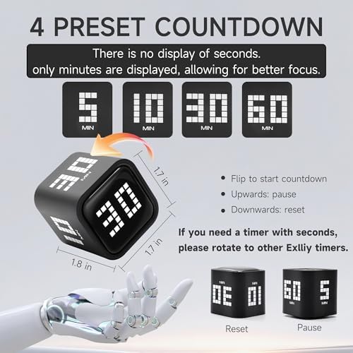 Rotating Productivity Timer, 5, 10, 30, 60 Minute Presets, Desk Cube - Image 2
