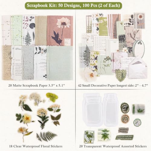 RISYPISY 100Pcs Floral Scrapbook Supplies Kit for Junk Journal - Image 5