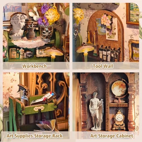 Monet's Studio Book Nook Kit, DIY Miniature House Kit with LED Light - Image 4