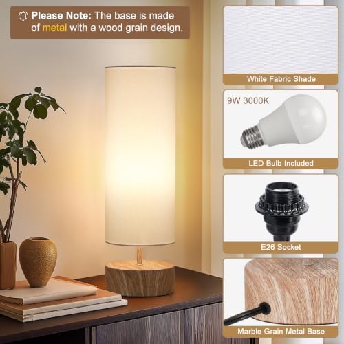 Touch Table Lamp with Wood Grain Metal Base, 3 Way Dimmable Bedside Lamp - Image 6