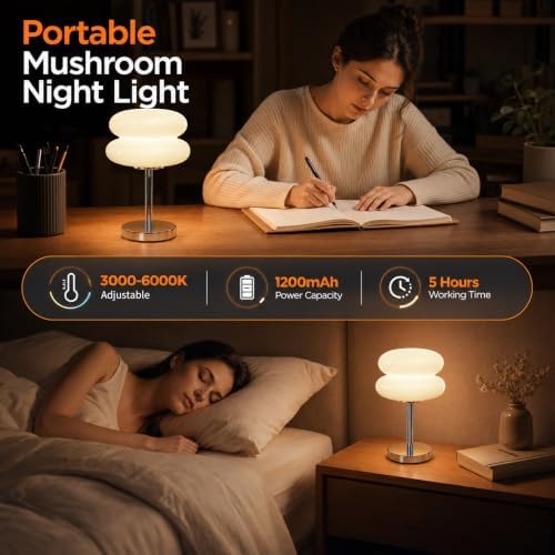 Senzoy Double-Layer Tart Night Light, Glass Mushroom Table Lamp, White - Image 2