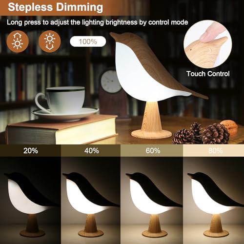 VoMii Bird Desk Lamp Set of 2, Small Table Lamp Cordless Touch Dimmable Night Light with 3 Color Temperature, Rechargeable Decorative Lamps for Bedroom Bedside Nightstand, Desk Decor, Bird Gifts - Image 2