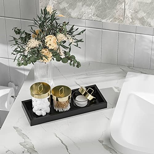 ZHWS Bathroom Tray Countertop for Toiletries, Black Vanity Tray for Makeup Perfume Decor Candle, Bamboo Kitchen Tray for Soap Dispenser Salt Pepper Brush Holder 11.3” L x 4.4” W x 1.1” H - Image 2