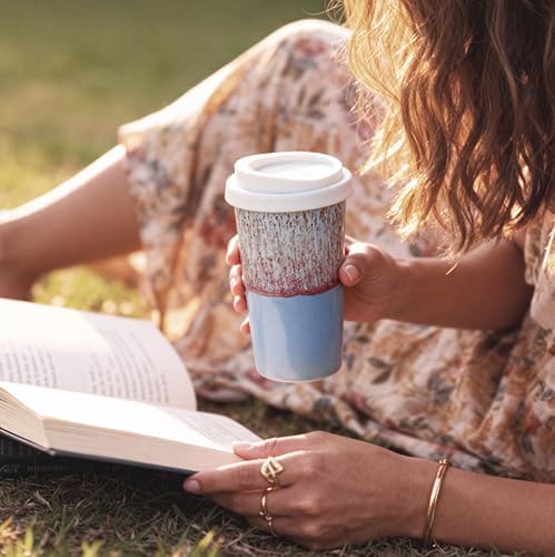 Ceramic Travel Mug with Lid 12 oz Aesthetic Coffee Cup for Women & Men, Modern Minimalist Travel Mug, Microwave & Dishwasher Safe, Fits Car Cup Holder (Whispy Blue) - Image 4