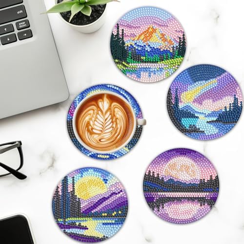 UPINS 8 Pcs Diamond Art Painting Coasters with Holder,Landscape DIY Diamond Art Paintings Coaster Kits Drink Coasters for Birthday Presents Beginners Craft Supplies Adults - Image 6