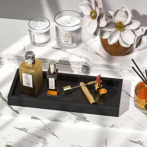 ZHWS Bathroom Tray Countertop for Toiletries, Black Vanity Tray for Makeup Perfume Decor Candle, Bamboo Kitchen Tray for Soap Dispenser Salt Pepper Brush Holder 11.3” L x 4.4” W x 1.1” H - Image 3
