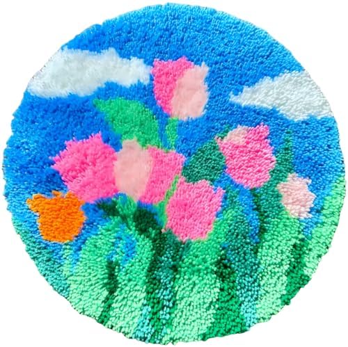 MeoobkCraft Latch Hook Rug Kits for Adults, Tulip Latch Hook Kit, DIY Floral Beginner Craft, Home Decor 19.7x19.7in by MeoobkCraft