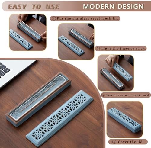 CEREMONY Incense Holder,Ceramic Incense Holder for Sticks with Ash Catcher,Coffin Style Incense Box,Incense Burner for Meditation Yoga Spa Room Decor(Blue) - Image 2