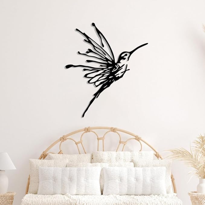 XORT Metal Hummingbird Wall Art, Minimalist Modern Abstract Metal Wall Art, Birds Sign Wall Decoration Hanging for Living Room Bedroom Kitchen. (Black - 12 x 14 inch)