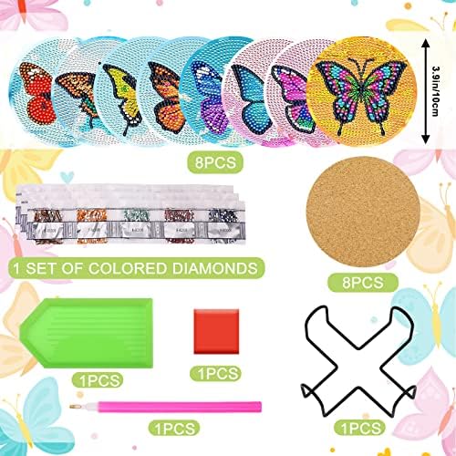 UPINS 8Pcs Butterfly Diamond Art Painting Coasters for Drinks - Image 2