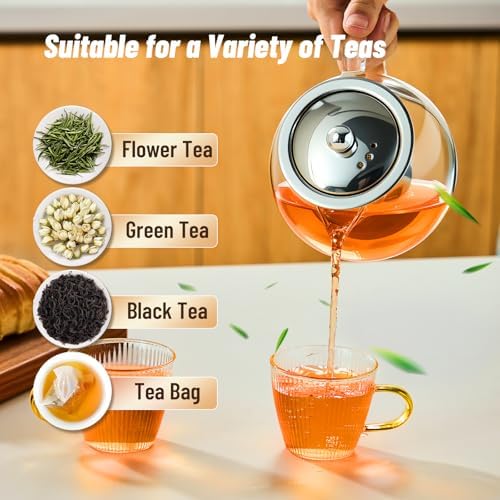 Baalaka Glass Teapot with Infuser, Clear Tea Pot for Stove, 22 oz/650 ml - Image 4