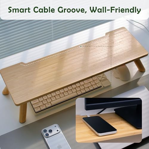 Bamboo Monitor Stand Riser with Cable Routing Slot and Storage - Image 4