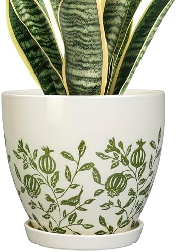 MPotTo Ceramic Planter - 8.2 Inch Plant Pot for Indoor Outdoor Plants, Boho Round Ceramic Flower Pot with Drainage Hole and Saucer, Gifts for Plant Lovers, Home Garden Apartment Decor, White by MPotTo