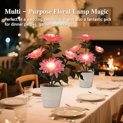 Artificial Pink Dahlia Flower Lamp Light for Bedroom Bar Coffee Shop Wedding Decor, Gifts for Women Mom Daughter Grandma Aunt Girlfriend Coworker Friend Birthday Christmas Valentines Mothers Day - Image 3