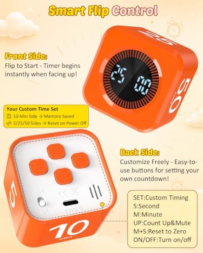 Digital Pomodoro Timer Cube 5/10/25/50min Preset, Silent & Sound Alarm - Image 4