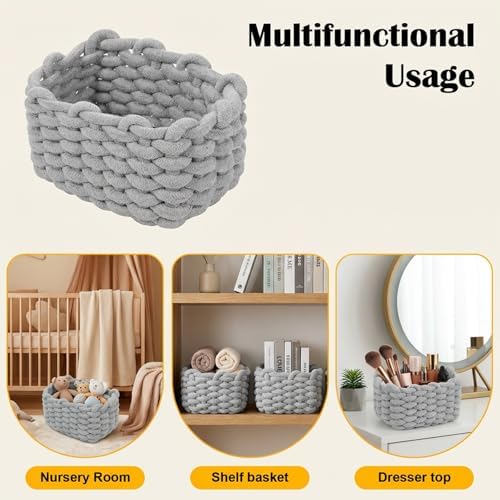 Small Woven Decorative Baskets, 4pcs Mini Cotton Rope Basket Set for Storage, Woven Square Baskets for Organizing, 7.68x6.1x5.51in, White/Light Gray/Light Brown/Black - Image 6