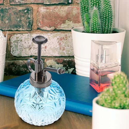 Tofficu Vintage Glass Plant Watering Can and Sprayer Bottle with Blue Brass Nozzle, Indoor Garden Mister for Flowers and Succulents, Hand Pump Water Spray Bottle for Home Plant Care - Image 6