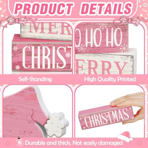 Moucuny 4 Pcs Christmas Wooden Tiered Tray Decor Farmhouse Table Signs - Image 4
