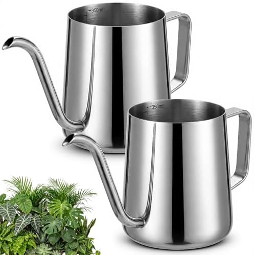 2 Pcs Small Watering Can for Indoor Plants, 12 Oz/350 ml Mini Plant Watering Pot with Long Spout and Scale 304 Stainless Steel Tiny Watering-can for Outdoor Indoor Plants Garden(Sliver) by Unknown