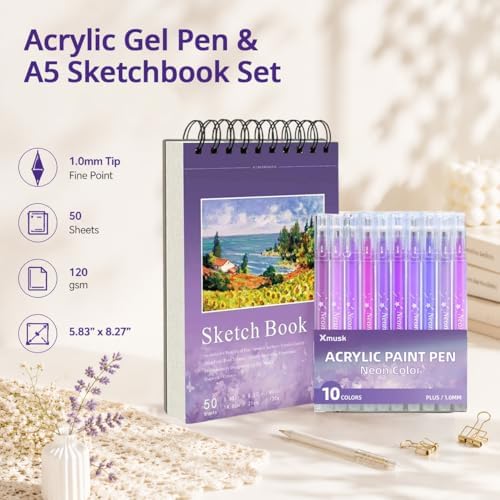Acrylic Gel Pens for Coloring, 10 Purple Gel Pens with A5 Sketchbook - Image 3