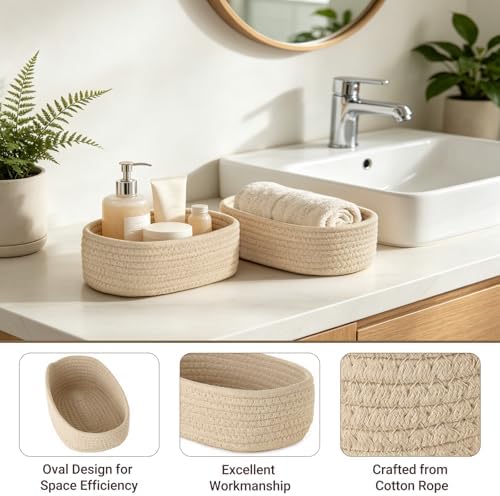 Dahey Mini Woven Storage Baskets for Organizing, 3 Pack Small Oval Beige - Image 4