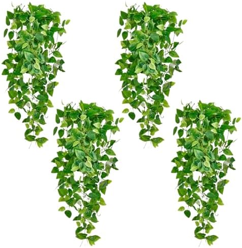 Fake Hanging Plants Vines(4pcs)for Room Decor, Artificial Ivy Greenery Garlands for Home Bedroom Living Aesthetic Kitchen Office Wall Patio Bookshelf,Indoor,Outdoor Farmhouse Decorations(No Basket) by Unknown