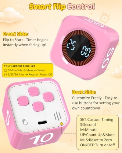 Digital Pomodoro Timer Cube 5/10/25/50min Preset, Silent & Sound Alarm - Image 4