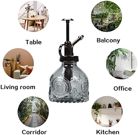 TOMEX Glass Plant Mister Spray Bottle 200ML Vintage Style Plant Spritzer Small Sprayer Mister Succulent Watering Bottle with Top Pump Watering Can for Indoor Outdoor House Plants,Flowers (Grey) - Image 4