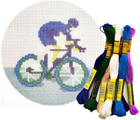 Howie's Needlepoint Needlepoint Kits, 18CT Printed Embroidery Pattern Starter Kits, Stamped Patterns Canvas Kits(Cyclist on Road,4x4inch) by HowiesNeedlepoint