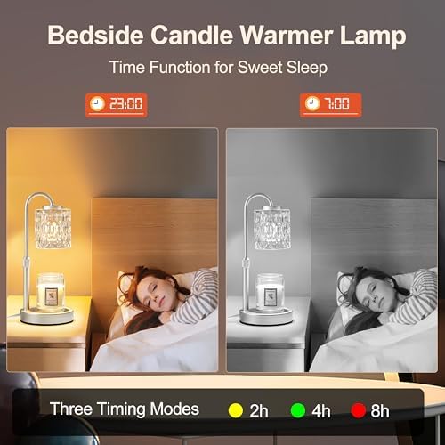 CASTLELIFE Dimmable Candle Warmer Lamp with Timer, Height Adjustable Candle Warmer for Jar Candles, Electric Wax Melt Warmer for Home Decor House Warming Gifts, Birthday Gifts for Women, Silver-Glass - Image 7
