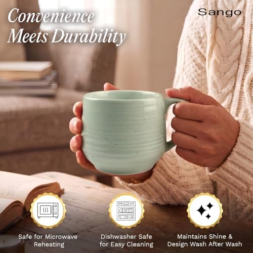 Sango Siterra Artist's Blend 17 oz. Stoneware Mug Set- Service for 4, Rustic Design, Green/White/Beige, Scratch-Resistant, Microwave & Dishwasher Safe, for Everyday Dining & Entertainment - Image 2