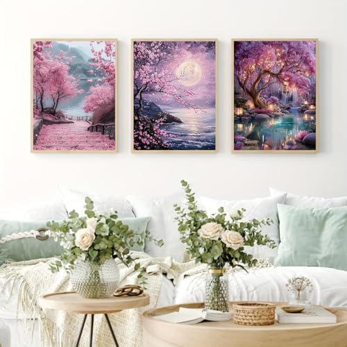 3pack Pink Cherry Blossoms Diamond Art Kits for Adult Diamond Painting Kit - Image 2