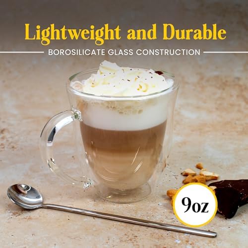 AYL Double Wall Coffee Mugs with Handle (9oz) - Insulated Glass Cups for Tea, Coffee, Cappuccino, Espresso & Latte - Elegant & Clear Beverage Glasses - Image 2