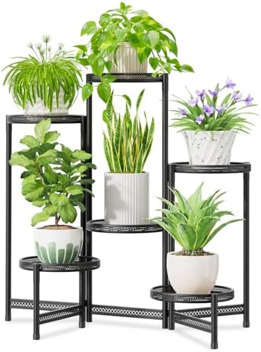 iDavosic.ly 6 Tier Large Plant Stand Indoor Outdoor, 10 In Tray, Iron Black by iDavosicly