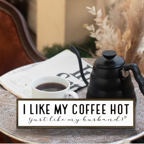 Funny Coffee Wood Sign, Rustic Coffees Station Decor, Coffees Home Decor for Kitchen Bar, Anniversary Decoration, I Like My Coffee Hot Just Like My Husband Sign, 17.8x4x1.2 inches - Image 5