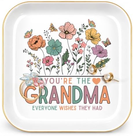 Grandma Gifts for Birthday Christmas - Ceramic Wildflowers Jewerly Dish by PUDDINGCABIN