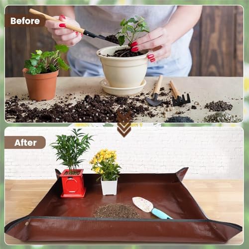 39.5" X 31.5" Large Repotting Mat for Indoor Plants Transplanting and Dirt Control - Portable Potting Tray for Plant Lovers Gardening Gifts for Women Men - Image 2