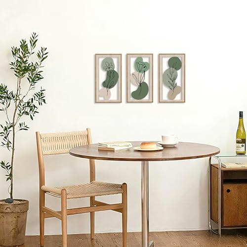 HPNIUB 3 PCS Minimalist Floral Wall Decor, Boho Green Geometric Hanging Wood Sign for Living Room, 8x16Inch Modern Bohemian Botanical Leaf Wooden Plaque for Apartment Bedroom Office Decoration - Image 5