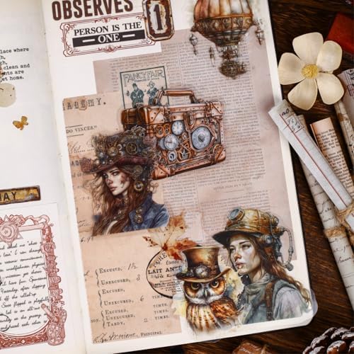 Alideco 120pcs Scrapbook Stickers Vintage Steampunk Character Scrapbooking Junk Journal Crafts Embelishment Decoration Stickers (zhengqishidai) - Image 3