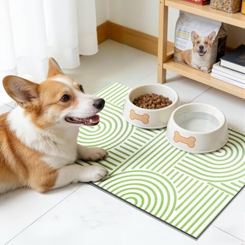 Findosom Geometric Dish Drying Mat, 12" x 20" Absorbent Coffee Mat, Green - Image 5