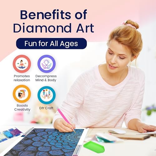 Mandala Diamond Art Kit for Adults Blue and Black Pattern 5D Painting 12x16 - Image 3