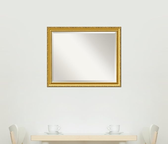 Amanti Art Gold Wall Mirror 26x32 Colonial Embossed Gold Rectangle Bathroom Mirror for Wall Decor Living Room, Large Traditional Wood Frame, Hangs Horizonally and Vertically, Bathroom Decor, Beveled