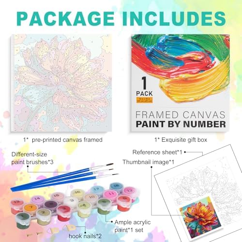 Framed Paint by Numbers Kit for Adults, Colorful Flower, 10 x 10 Inch - Image 5
