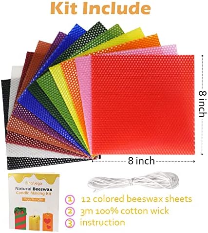 Bingfuego Beeswax Candle Making Kit for Beginners-12 Beeswax Sheets for Candle Making Rolling Kits, Natural Beeswax Candle Making Kit (Classic Color, 8 x 8 inch) - Image 2