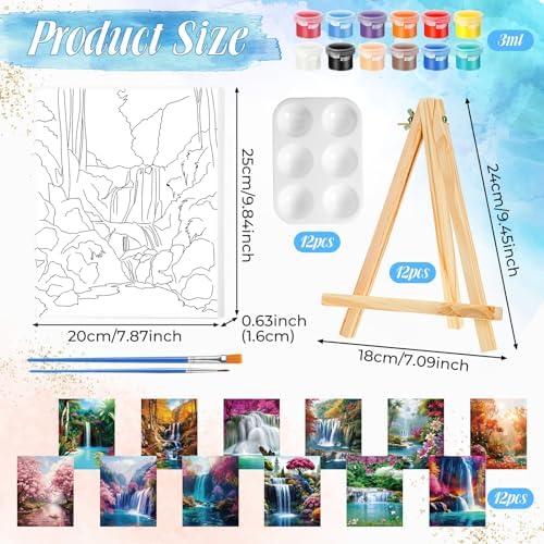 Zhanmai 72 Pcs 12 Sets Sip and Paint Kit Pre Drawn Canvas for Painting 8" x 10" Paint Party Canvas Painting Pre Printed Canvases for Party Favor DIY Virtual Adult's Date Night(Realistic Landscape) - Image 2