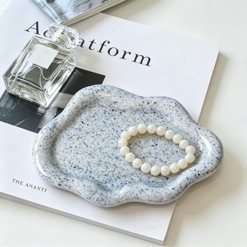 Jewelry Tray for Women, Cloud Shape Ceramic Trinket Dish, Jewelry Organizer Storage Holder for Ring Earring Bracelet Necklace, Ring Tray (Stone Blue) - Image 3