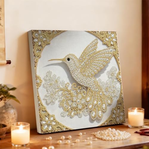 DIY Pearl Art Painting with Frame Creative Pattern Design Festival Stress-Relieving Home Wall Decoration 9.8X9.8in Tool Included-Hummingbird - Image 6